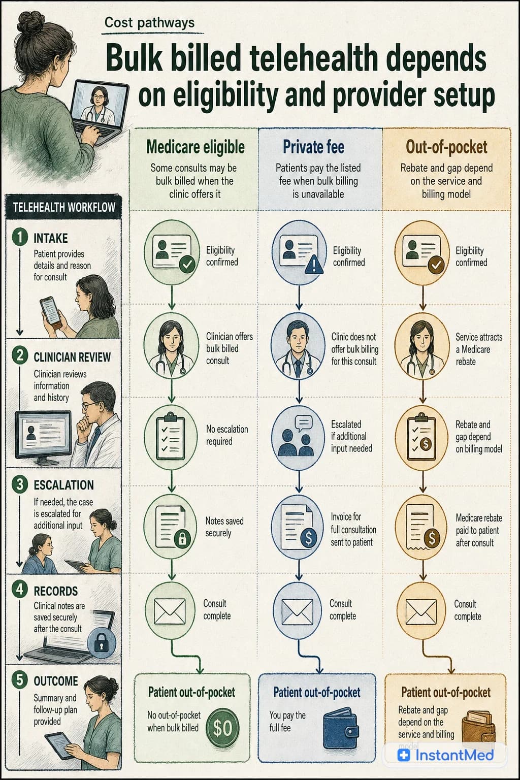 Bulk billed telehealth depends on eligibility and provider setup. Medicare rules, clinic billing choices, and private fees all affect what a patient pays.