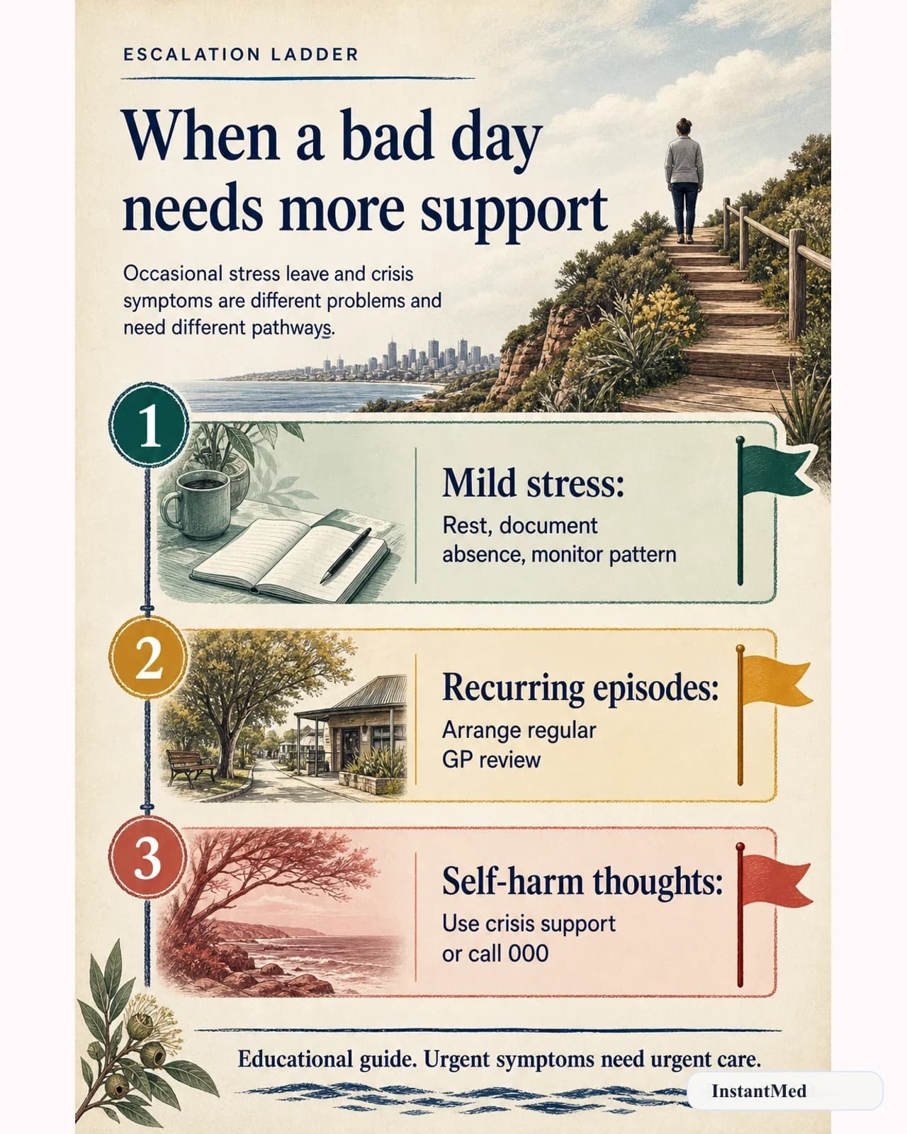 When a bad day needs more support: Occasional stress leave and crisis symptoms are different problems and need different pathways.