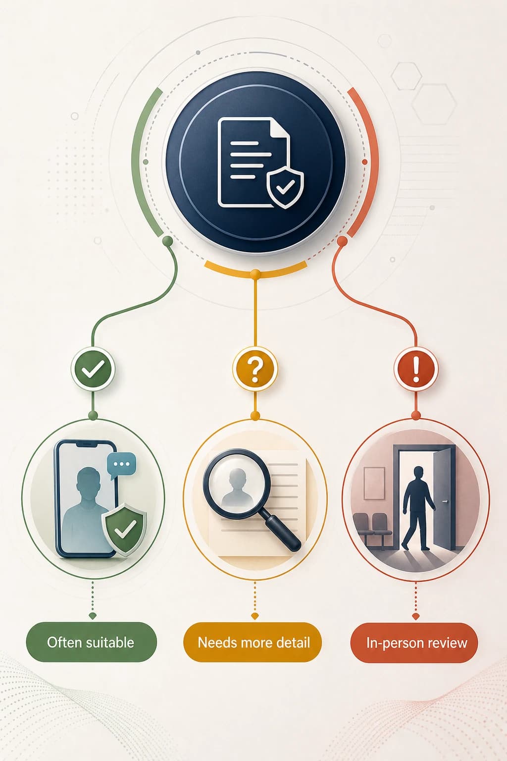 Some absences fit telehealth, some need in-person care: Simple acute illness may be assessed remotely, while red flags, uncertainty, or examination needs change the pathway.