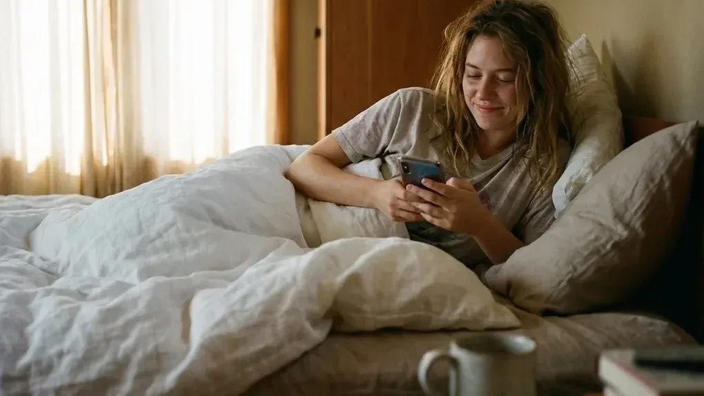 Patient at home reviewing their care on a phone